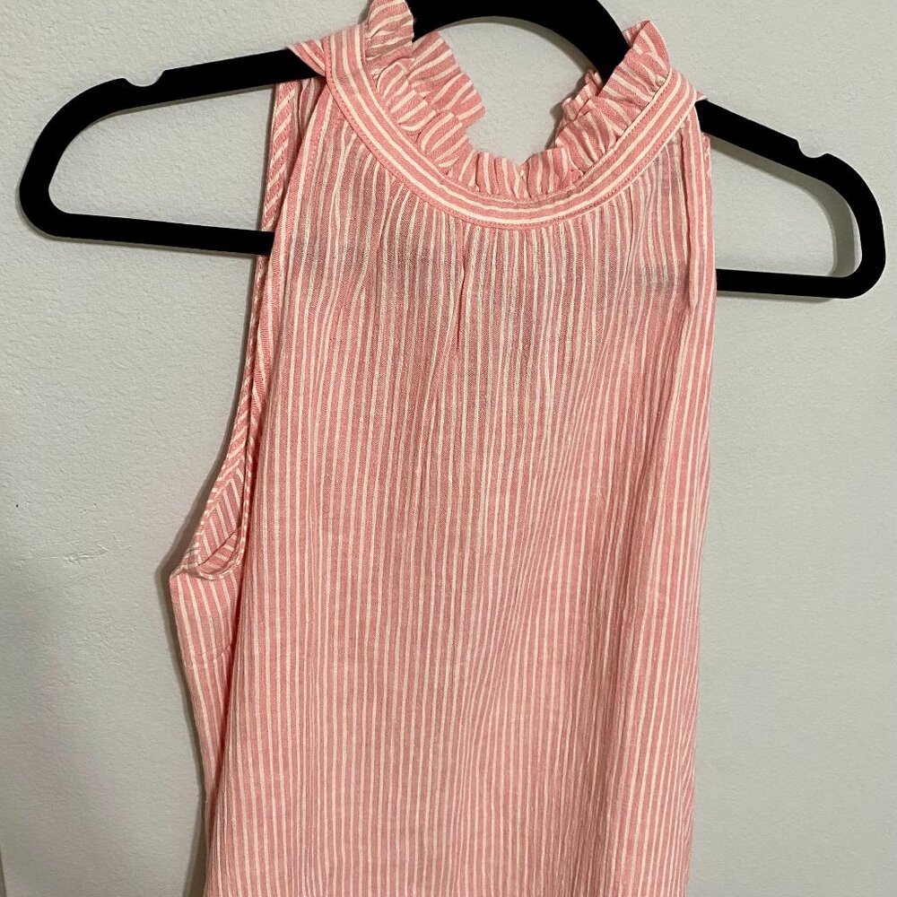 Universal Thread Coral and White Striped Ruffle Neck Tank